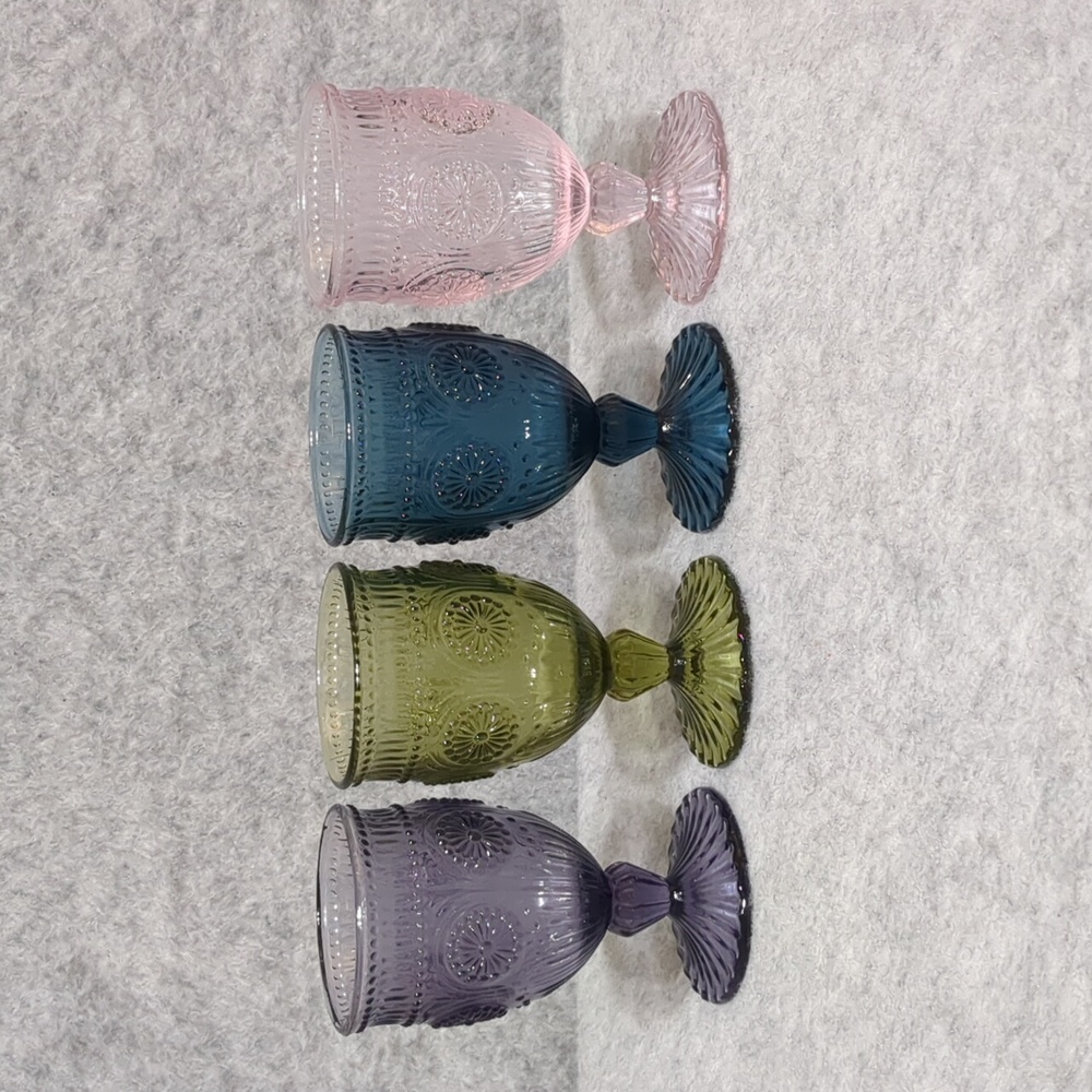 Anthropologie Embossed Colored Glass Boho Chic Wine Goblets Set of Four - Picture 2 of 10